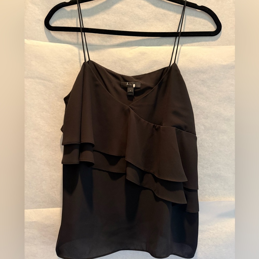 J. Crew Black Elegant Ruffle Camisole